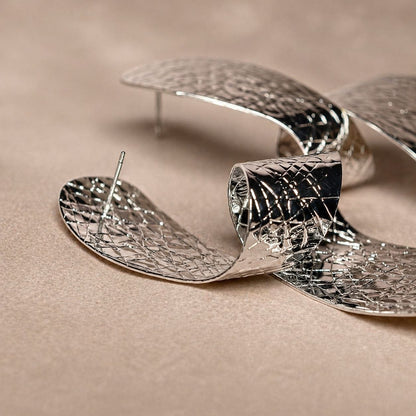 Silver Textured Statement Earrings – Sculptural Drop Earrings