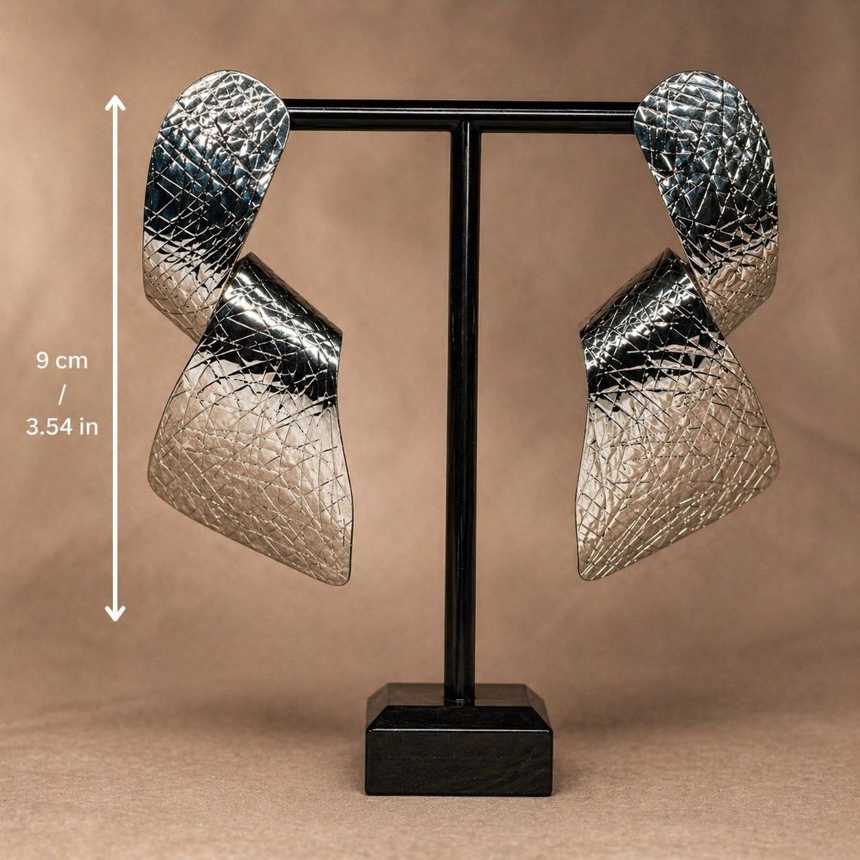 Silver Textured Statement Earrings – Sculptural Drop Earrings
