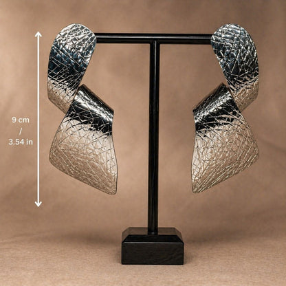 Silver Textured Statement Earrings – Sculptural Drop Earrings