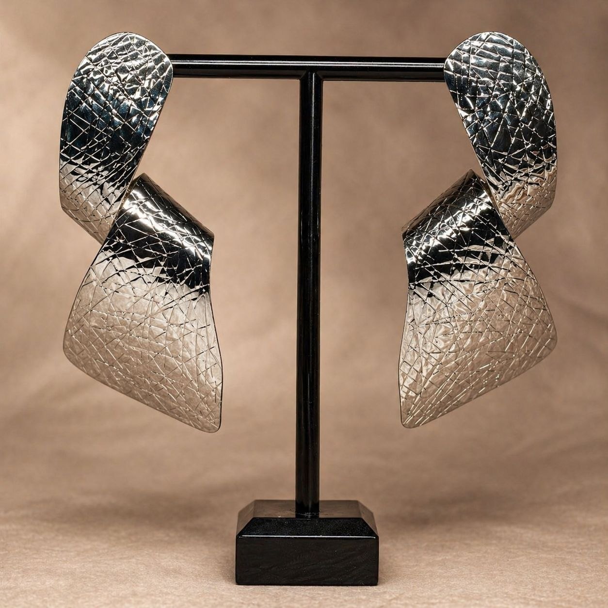 Silver Textured Statement Earrings – Sculptural Drop Earrings