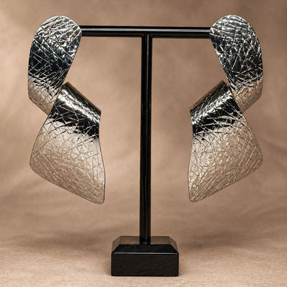 Silver Textured Statement Earrings – Sculptural Drop Earrings