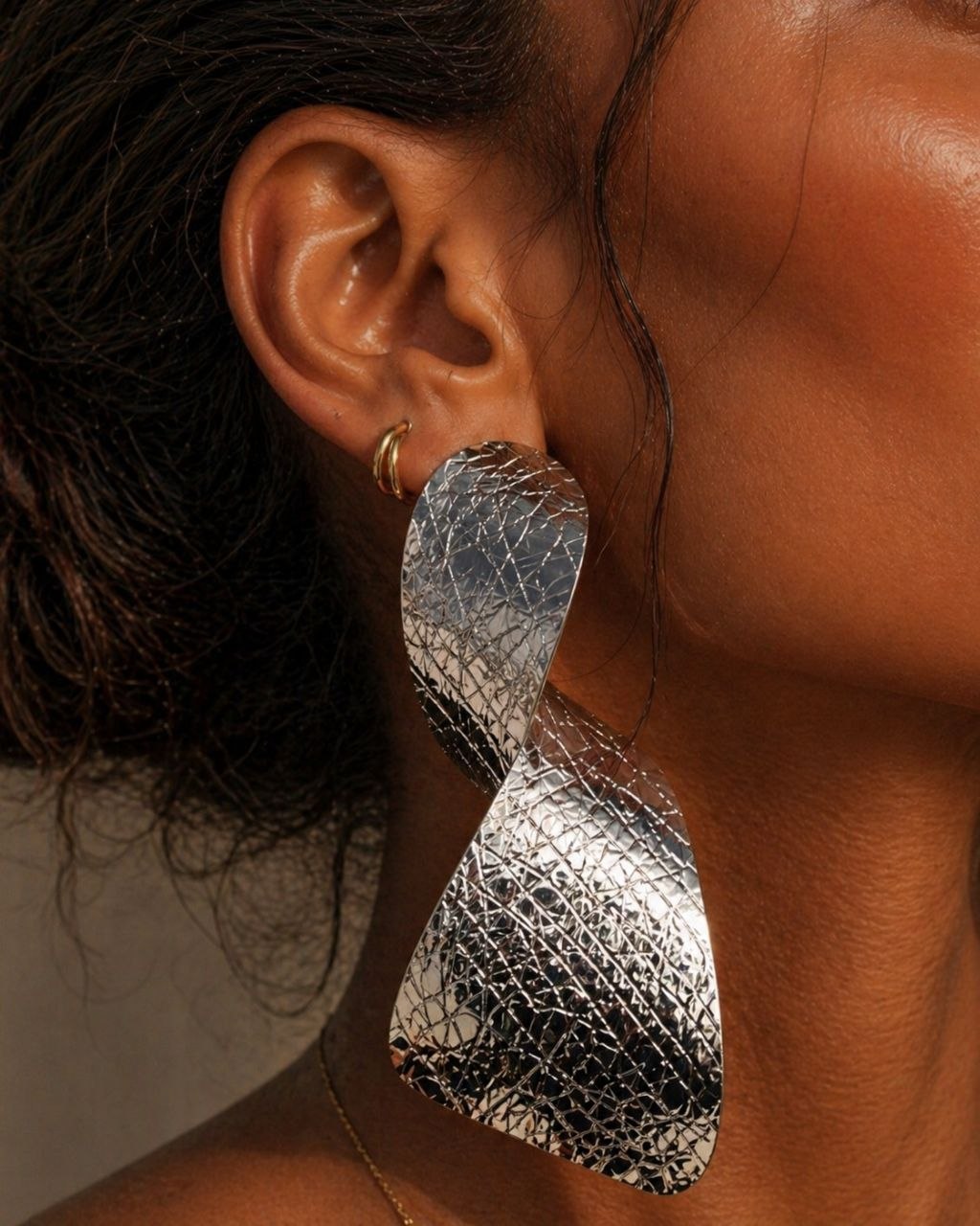 Silver Textured Statement Earrings – Sculptural Drop Earrings