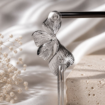 Silver Flower Tassel Earrings – Statement Drop Earrings for Evening & Wedding