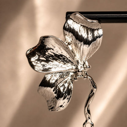 Silver Statement Flower Drop Earrings – Luxury Sculptural Petal Earrings