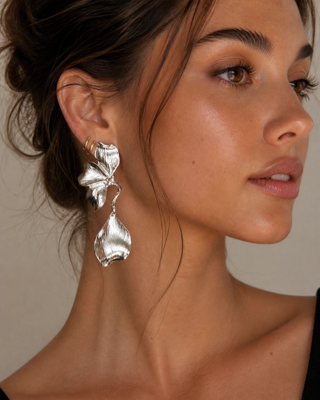 Silver Statement Flower Drop Earrings – Luxury Sculptural Petal Earrings