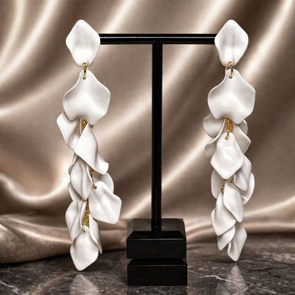 White Floral Bridal Statement Earrings – Wedding Drop Earrings