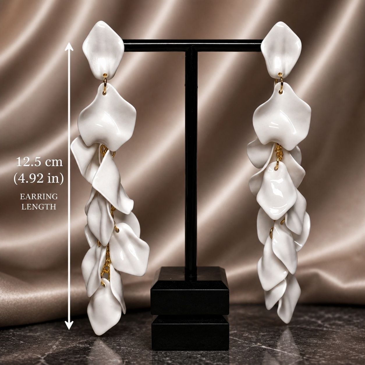 White Floral Bridal Statement Earrings – Wedding Drop Earrings