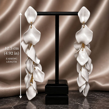 White Floral Bridal Statement Earrings – Wedding Drop Earrings