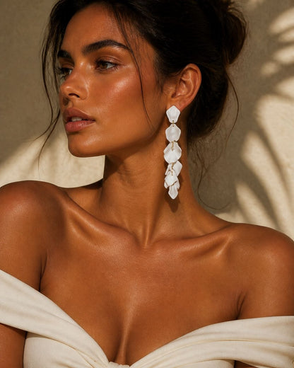 White Floral Bridal Statement Earrings – Wedding Drop Earrings