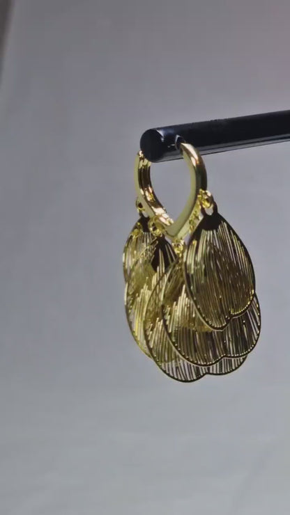 Gold Petal Drop Earrings – Lightweight Floral Statement Earrings, Layered Shell Design Jewelry, Gift for Her