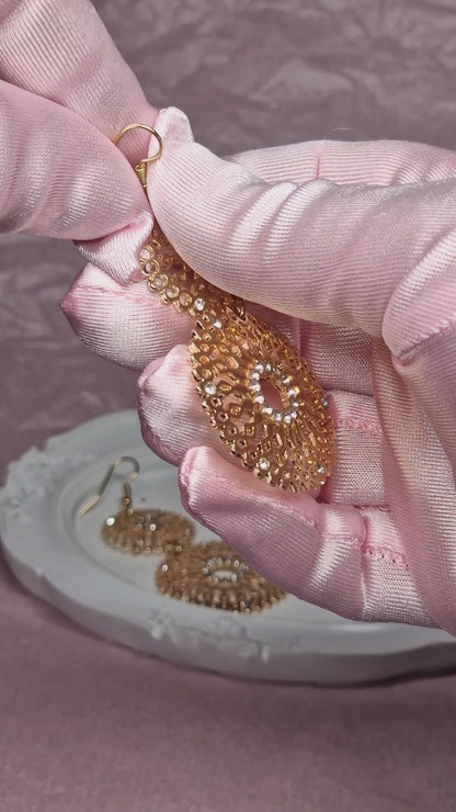 Gold Lace Statement Earrings – Bridal Wedding Guest Jewelry