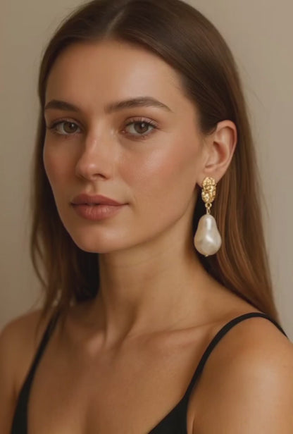 Baroque Pearl Drop Earrings – Gold Statement Bridal Earrings
