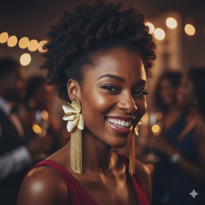 Gold Floral Tassel Statement Earrings Oversized Luxury Drop Earrings