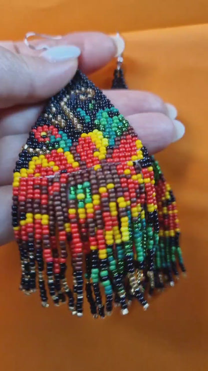 Rainbow Beaded Statement Earrings – Colorful Boho Drop Earrings