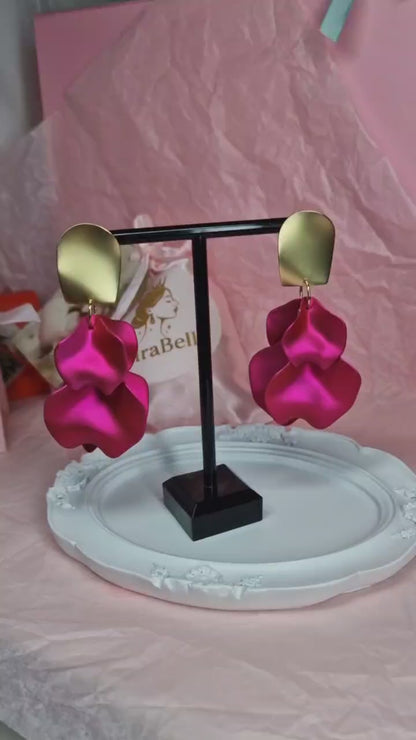 Hot Pink Statement Flower Earrings – Bold Fuchsia Jewelry, Party & Gift for Her