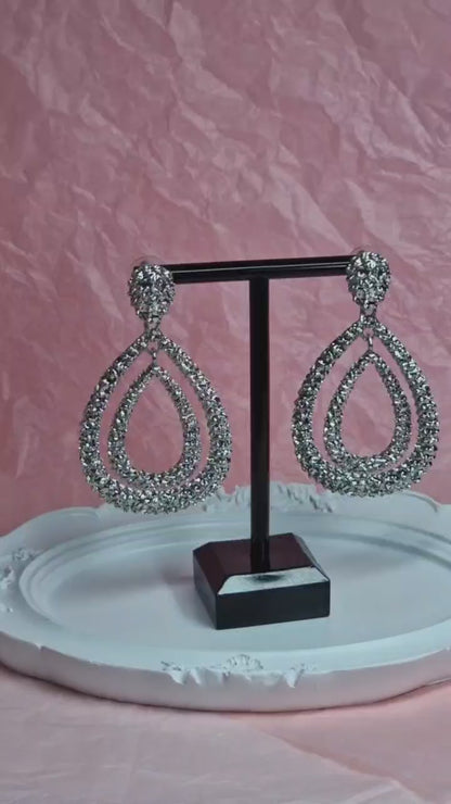 Silver Crystal Teardrop Earrings – Luxury Statement Glam Earrings