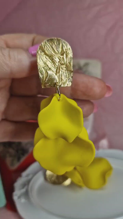 Yellow Statement Flower Earrings, Oversized Floral Earrings, Bold Gold Earrings, Summer Vacation Jewelry, Lightweight Earrings