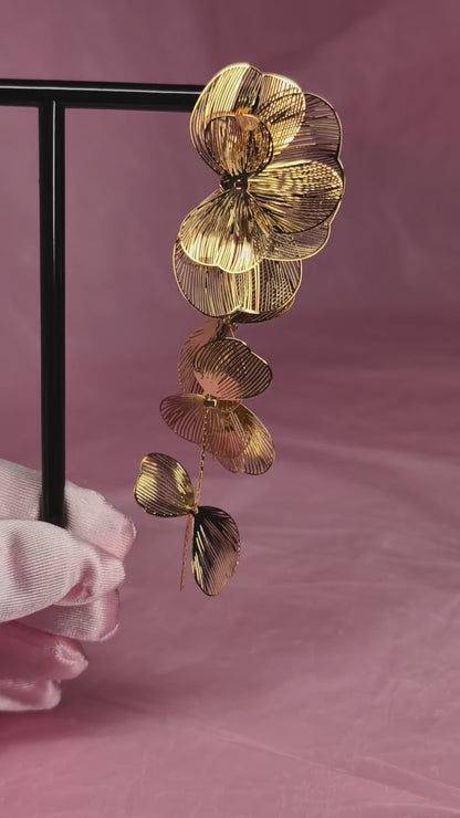Golden Orchid Statement Earrings – Oversized Floral Gold Earrings