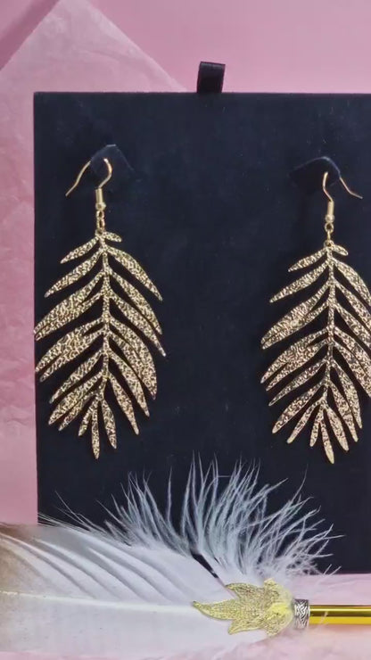 Gold Palm Leaf Earrings – Tropical Statement Earrings