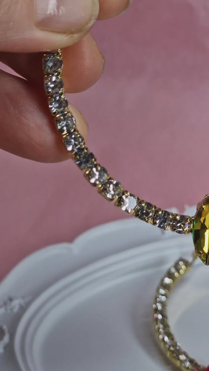 Rainbow Crystal Hoop Earrings – Colourful Rhinestone Statement Earrings