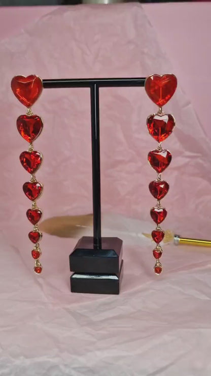Red Heart Statement Earrings Long Romantic Drop