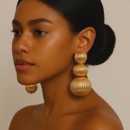 Bold Gold Tiered Statement Earrings – Large Sculptural Drop Earrings Runway Glam Party Jewelry Gift