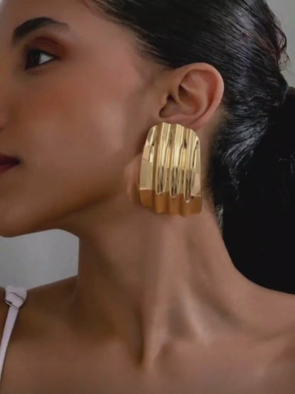 Bold Gold Statement Earrings – Chunky Textured Clip On Earrings, Luxury Modern Fashion Jewelry Gift for Her