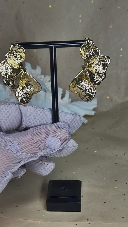 Gold Organic Flower Earrings Statement Floral Jewelry for Women Gift