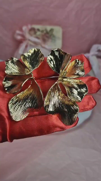 Gold Flower Statement Earrings – Large Botanical Drop Earrings