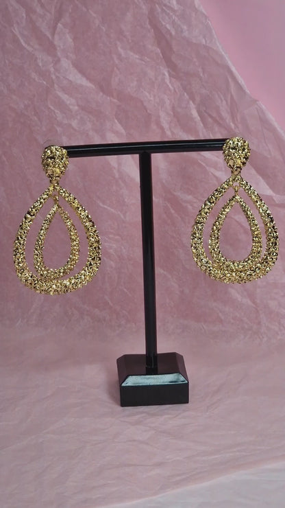 Gold Crystal Teardrop Earrings – Luxury Statement Glam Earrings