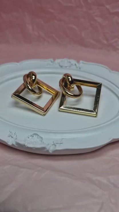 Gold Geometric Square Earrings – Minimalist Statement Drop Earrings